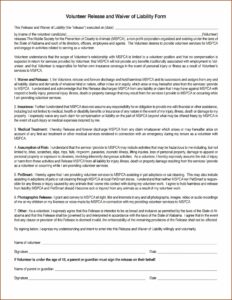Volunteer Liability Waiver Template