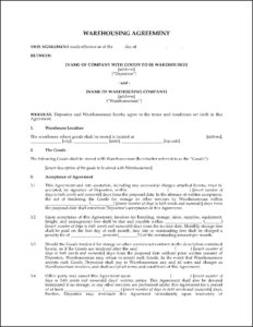 Warehousing Agreement Template