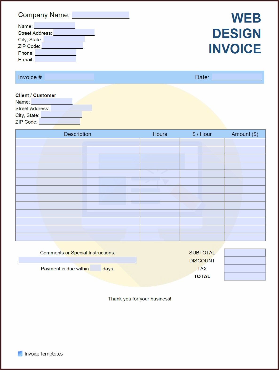 Web Design Invoice Template Excel