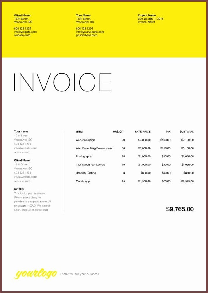 Website Design Invoice Format