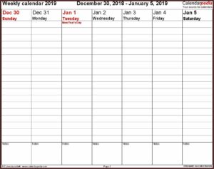 Work Plan Calendar Template 2019