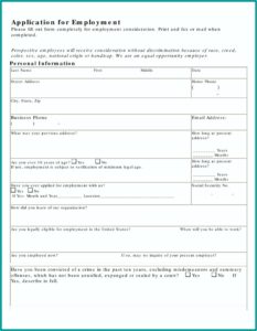Blank Employment Application Form Template