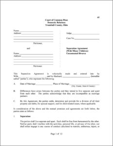 Common Law Separation Agreement Template Alberta