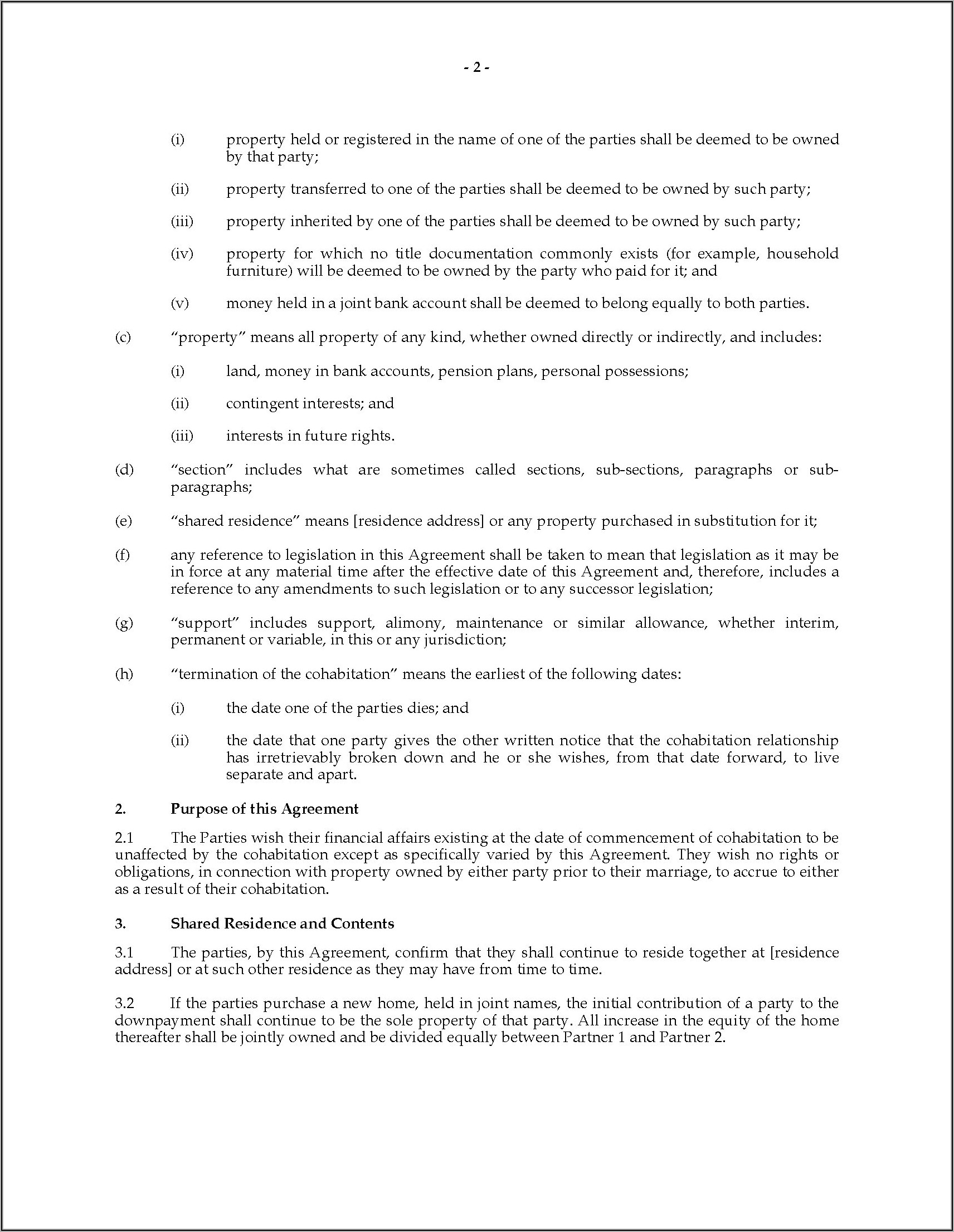 Common Law Separation Agreement Template New Brunswick