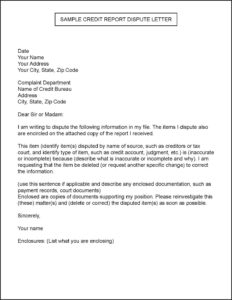 Credit Report Dispute Sample Letter