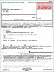 Creditor's Claim Form California