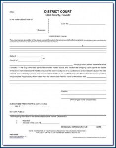 Creditor's Claim Form Nevada