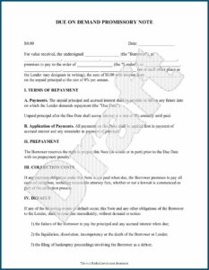 Demand Promissory Note In Word Format