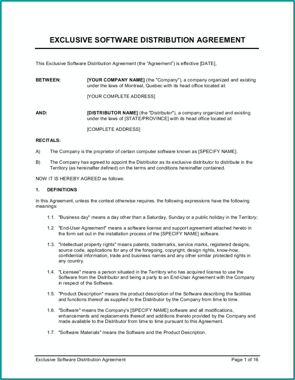 Distributor Contract Agreement Template