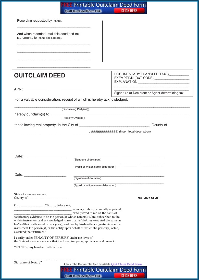 Download Blank Quit Claim Deed Form