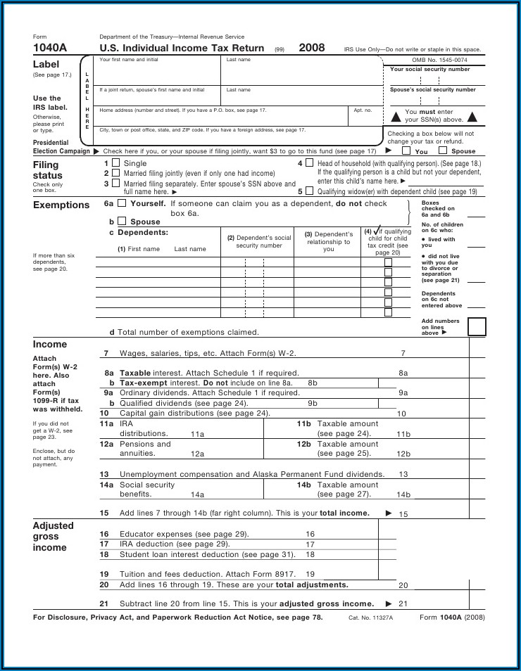 Download Federal Tax Form 1040a