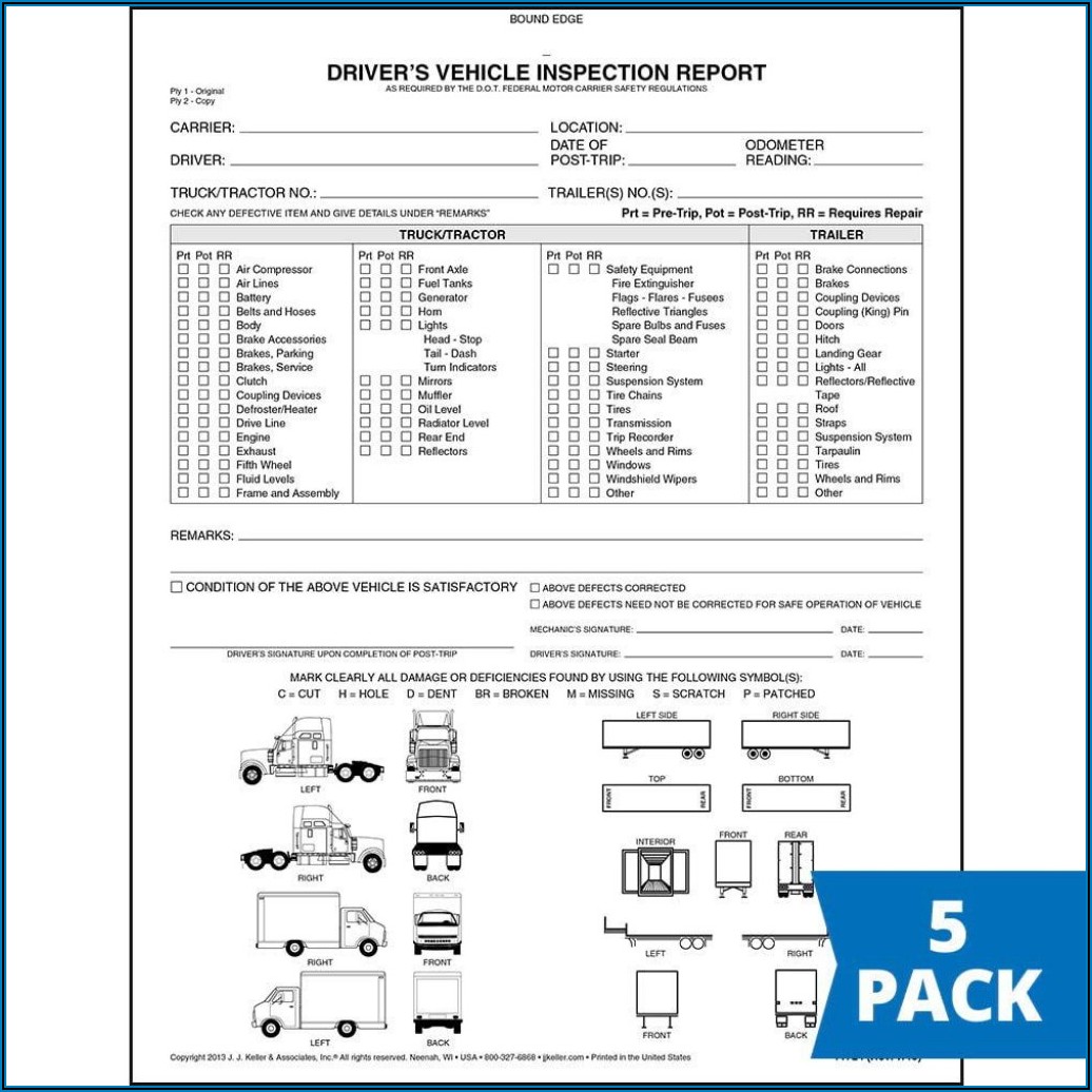 Downloadable Free Printable Driver Vehicle Inspection Report Form