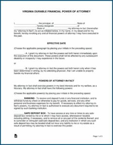 Durable Power Of Attorney Virginia Free Forms