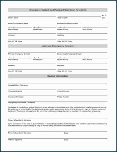 Emergency Contact And Medical Information Form Template