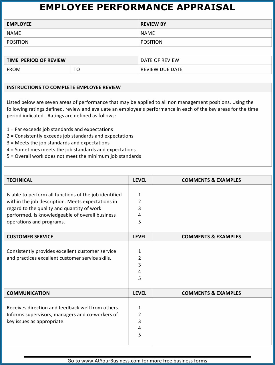 Employee Performance Appraisal Form Pdf