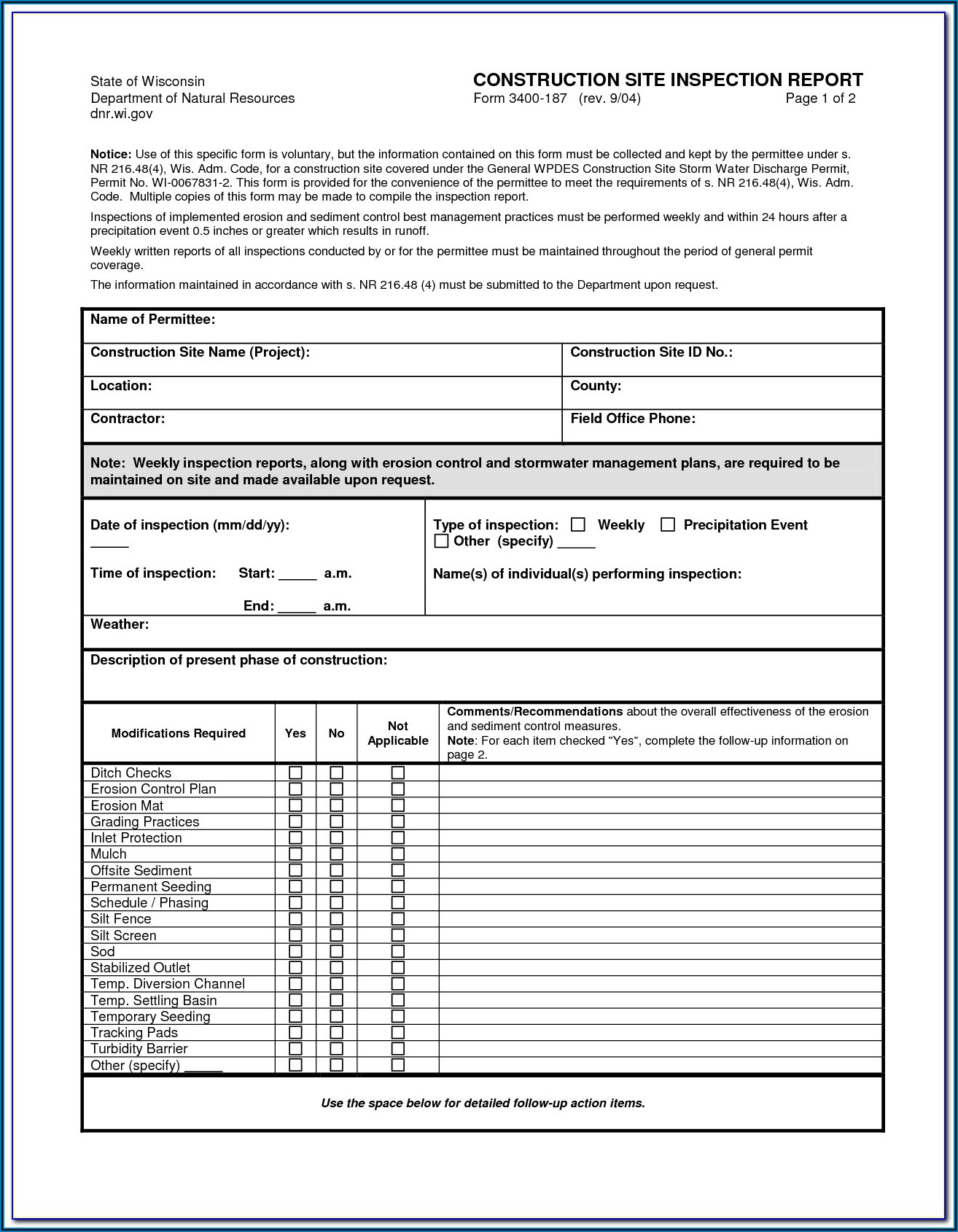 Epa Swppp Inspection Form