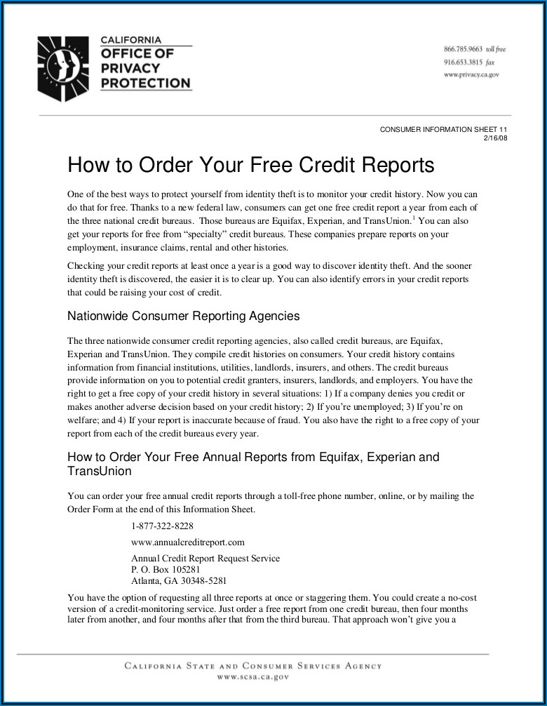 Equifax Experian Transunion Annual Credit Report Request Form