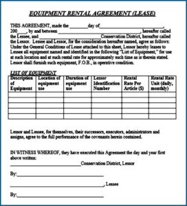 Equipment Rental Agreement Forms Free Download