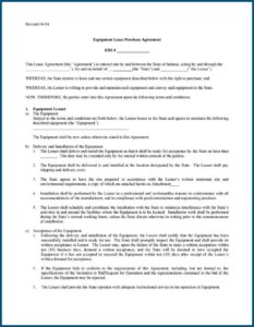 Equipment Rental Form Template Free