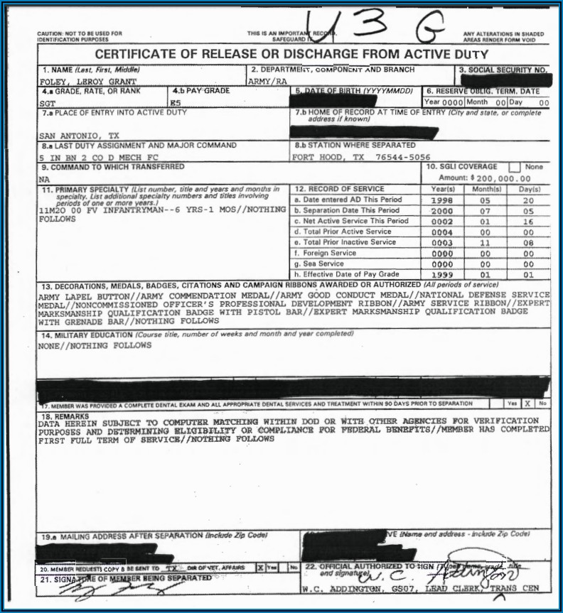Federal Government Form Dd 214