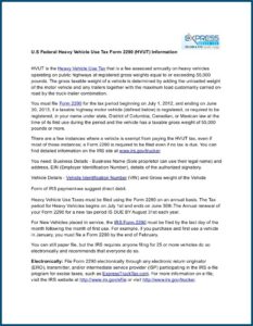 Federal Heavy Vehicle Use Tax Form 2290