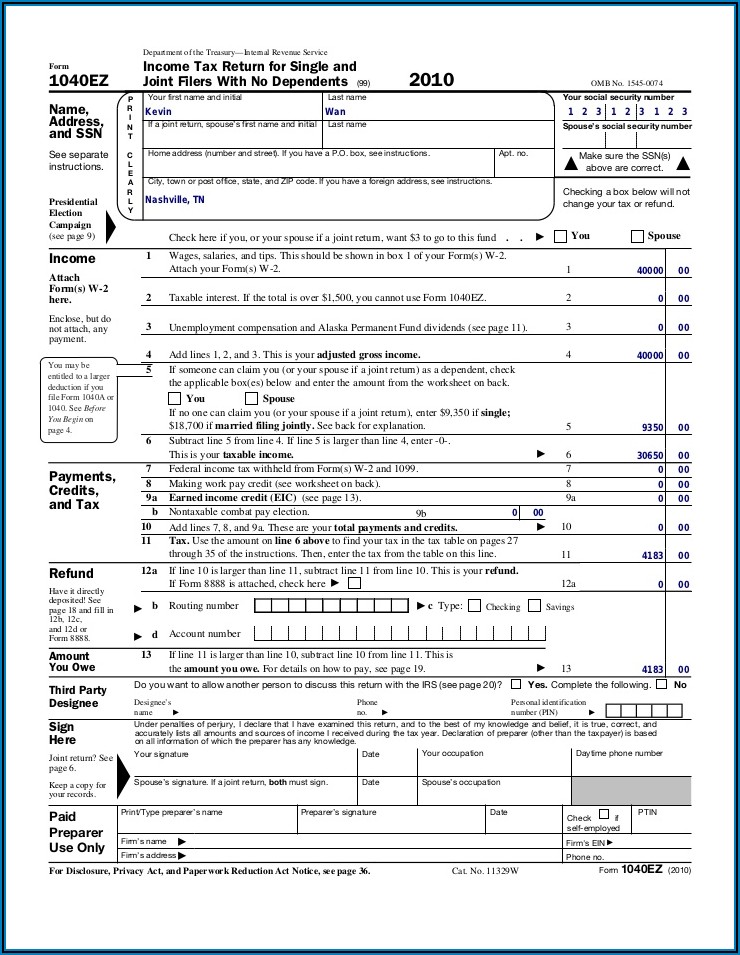 Federal Tax Form 1040ez 2015