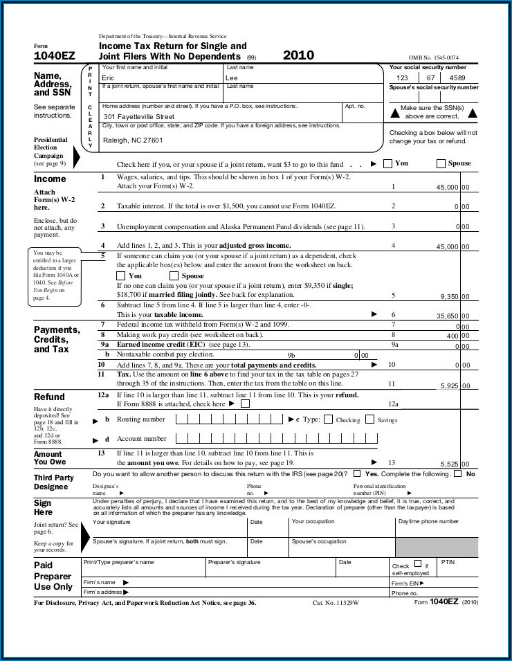 Federal Tax Form 1040ez 2016