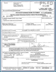 Fictitious Business Name Statement Form California