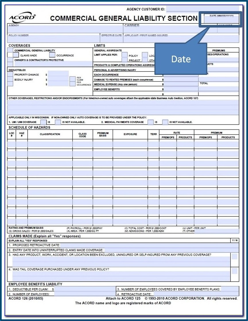 Fillable Acord Form 126