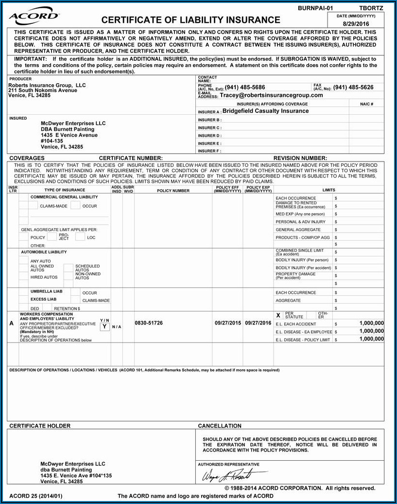 Fillable Acord Form 27
