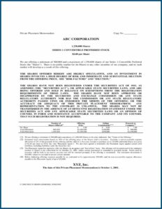 Film Private Placement Memorandum Sample