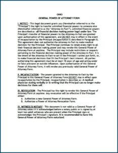 Financial Durable Power Of Attorney Form Ohio