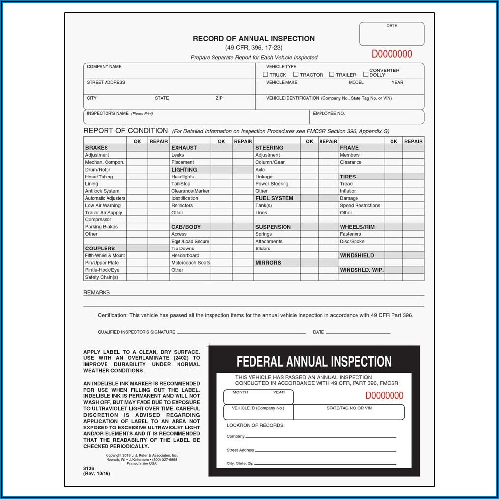 Fmcsa Annual Inspection Certification Form