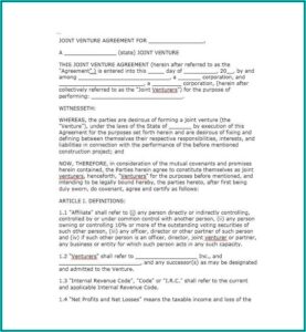 Format Of Joint Venture Agreement Between Two Companies