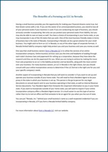 Forming Llc In Nevada Benefits