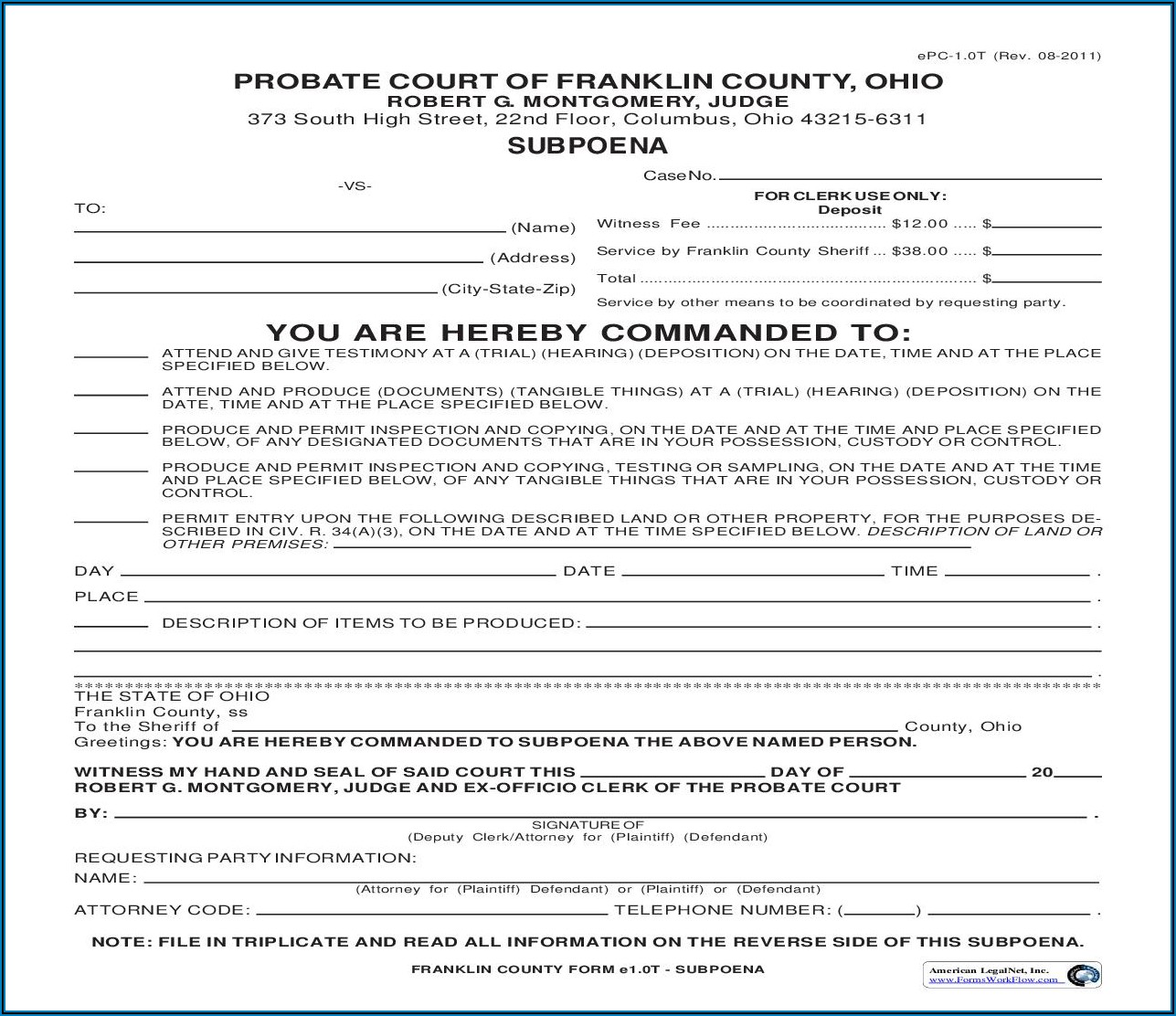 Franklin County Ohio Probate Court Forms