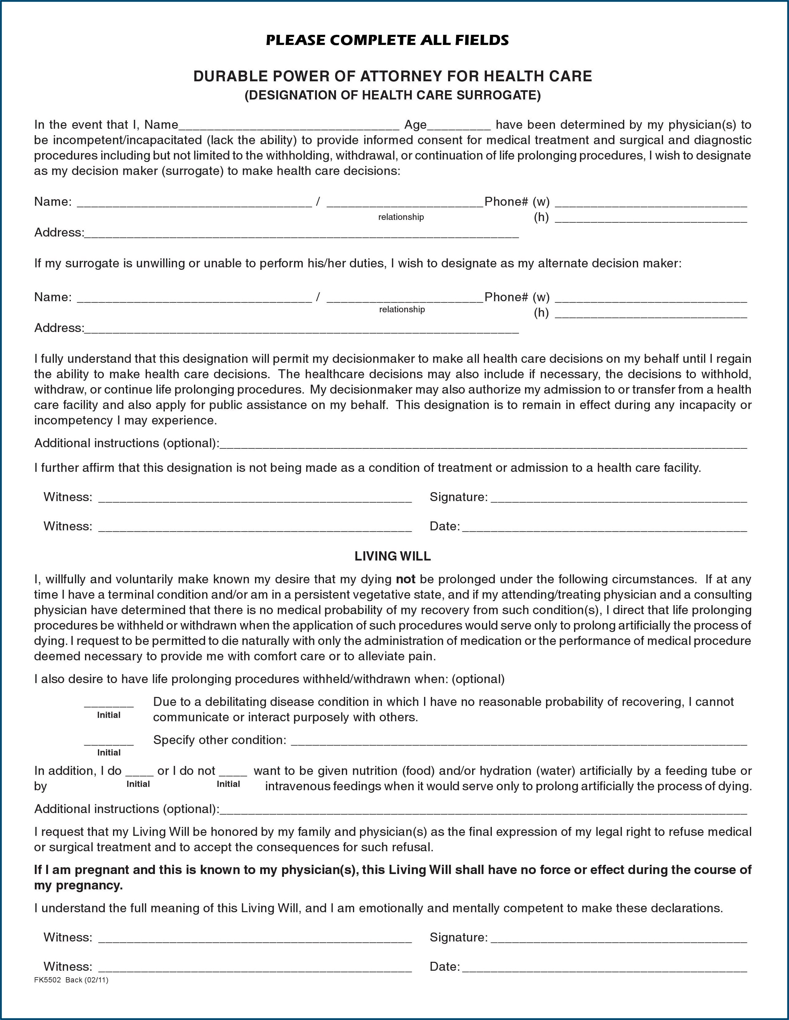 Free Blank Durable Power Of Attorney Form Florida