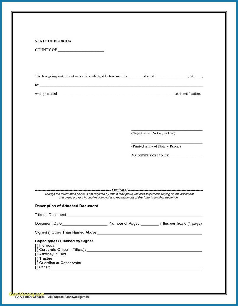 Free Blank Notary Acknowledgement Form