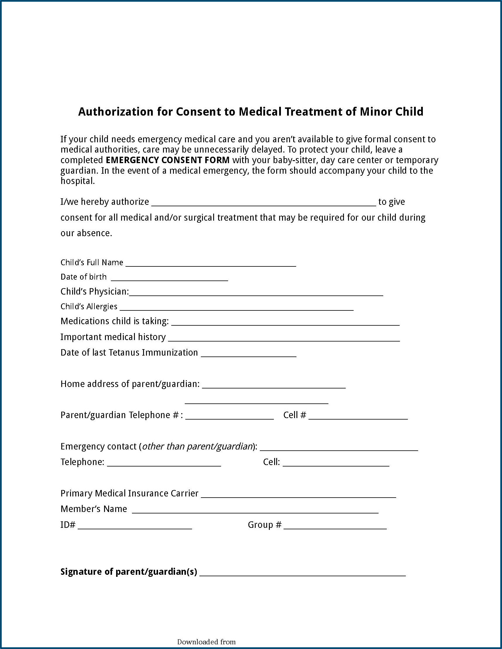 Free Child Temporary Medical Consent Form