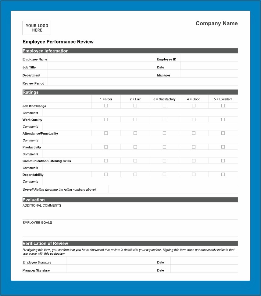 Free Downloadable Employee Review Form