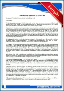 Free Durable Power Of Attorney For Health Care Form