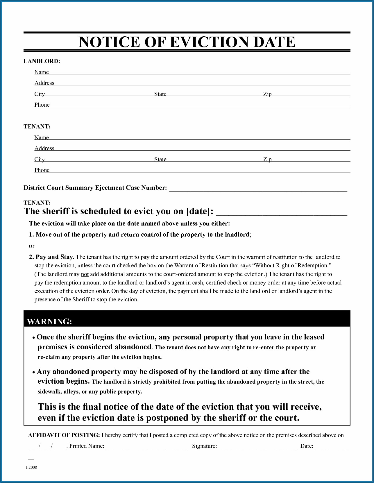Free Eviction Notice Forms To Print Out
