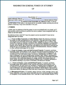 Free Limited Power Of Attorney Form Washington State