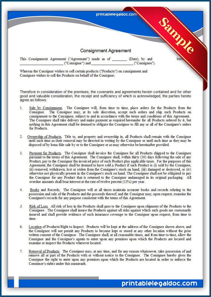 Free Printable Consignment Agreement Form