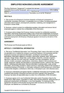 Free Printable Employee Confidentiality Agreement Form