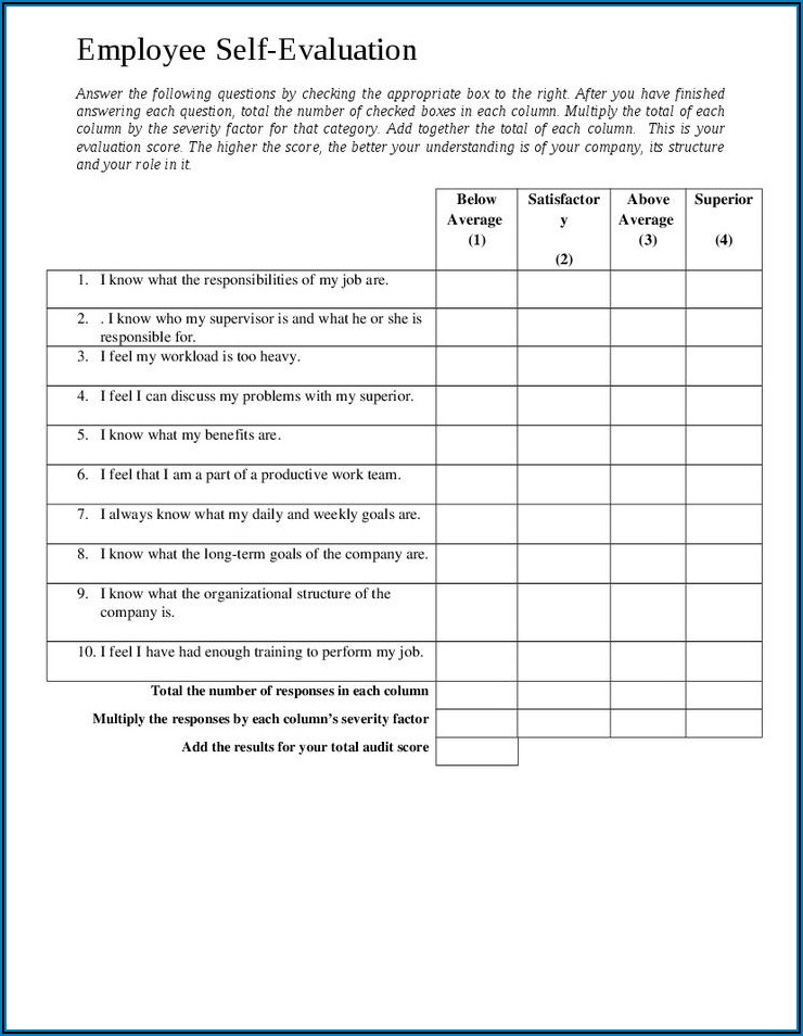 Free Printable Employee Self Evaluation Form