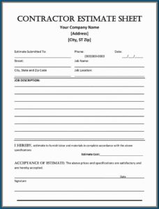Free Printable Estimate Forms For Contractors