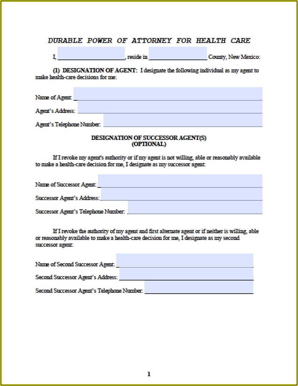 Free Printable Medical Power Of Attorney Form New Mexico
