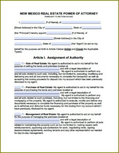 Free Printable Power Of Attorney Form New Mexico