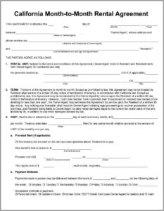 Free Rental Agreement Forms California